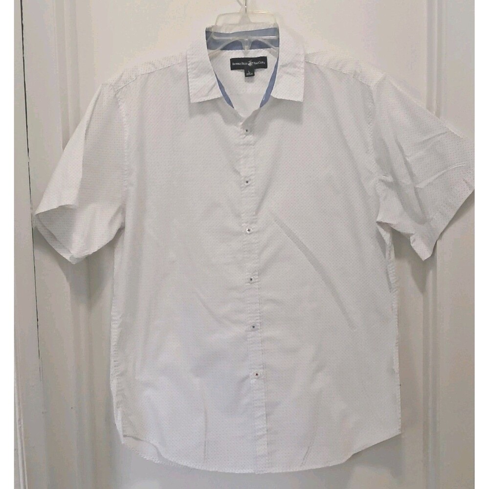 Beverly Hill Polo Club Men’s L Short Sleeve Shirt White with Black Dots...